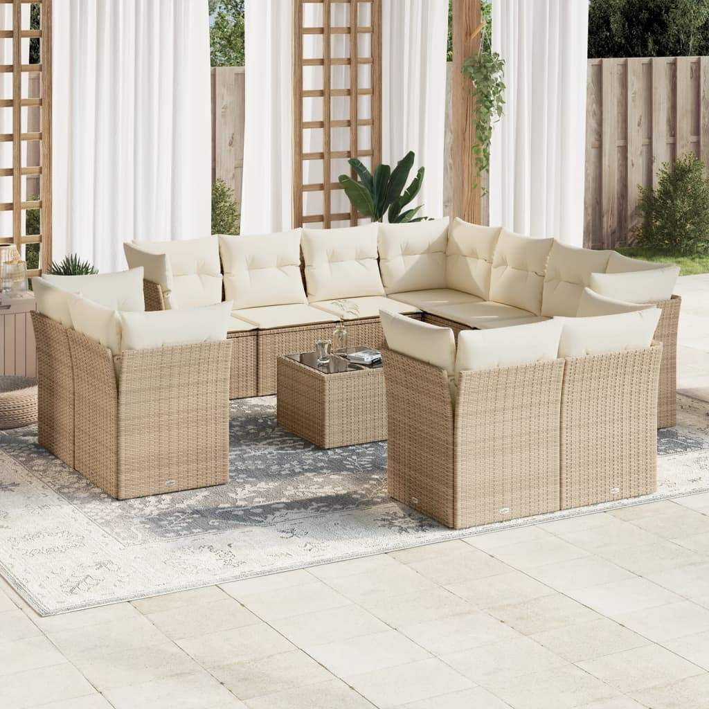 Set Divani da Giardino 12 pz con Cuscini Beige in Polyrattan - homemem39