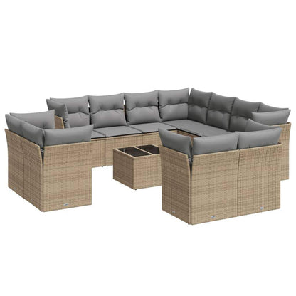 Set Divani da Giardino 12 pz con Cuscini Beige in Polyrattan - homemem39