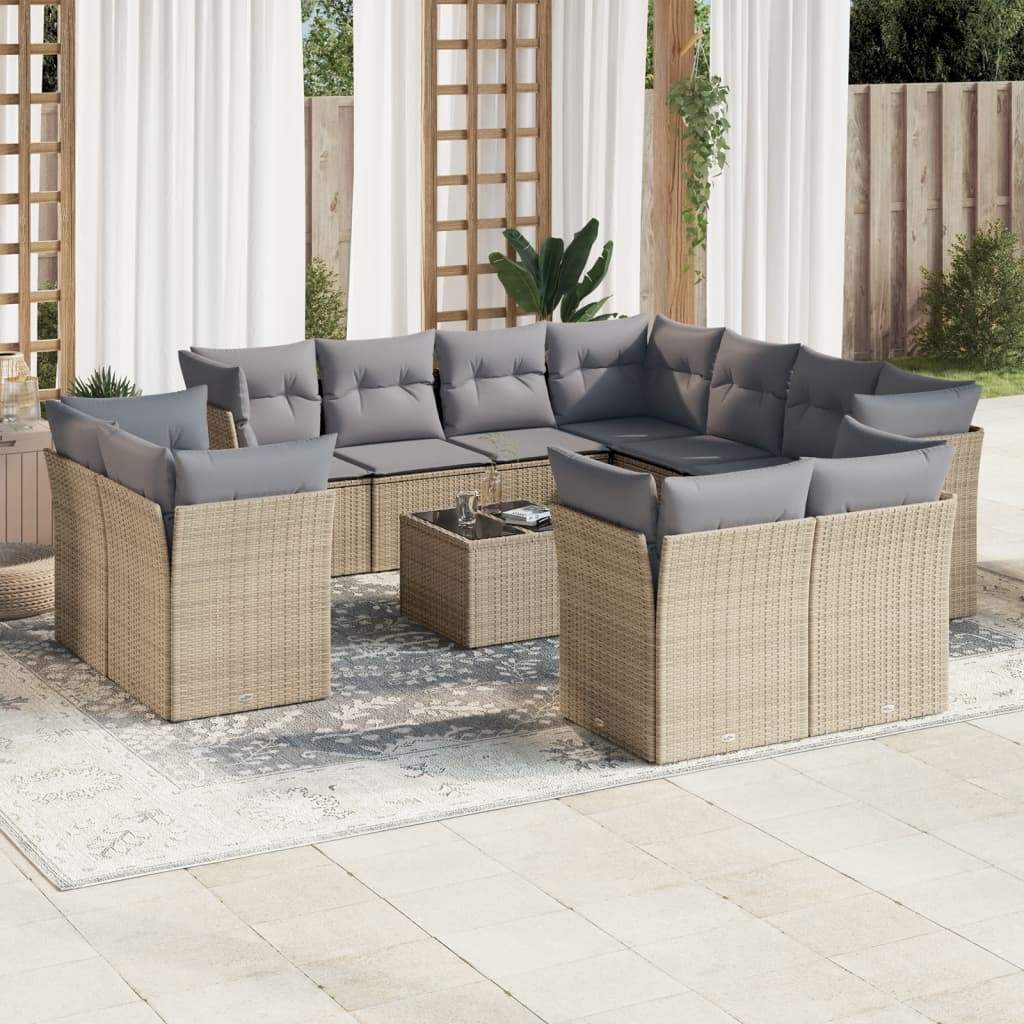 Set Divani da Giardino 12 pz con Cuscini Beige in Polyrattan - homemem39