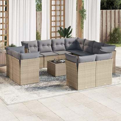 Set Divani da Giardino 12 pz con Cuscini Beige in Polyrattan - homemem39