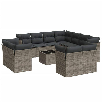 Set Divani da Giardino 12 pz con Cuscini Grigio in Polyrattan - homemem39