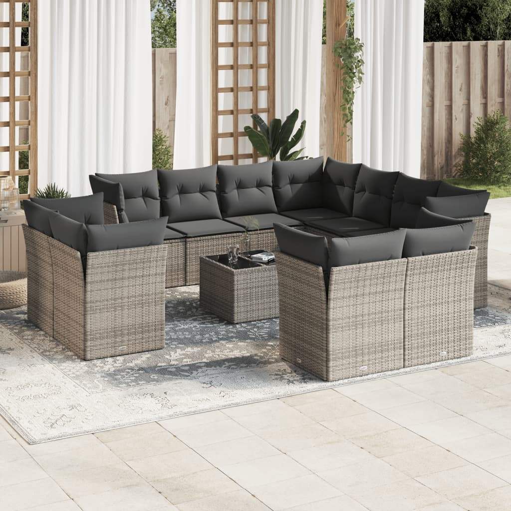Set Divani da Giardino 12 pz con Cuscini Grigio in Polyrattan - homemem39