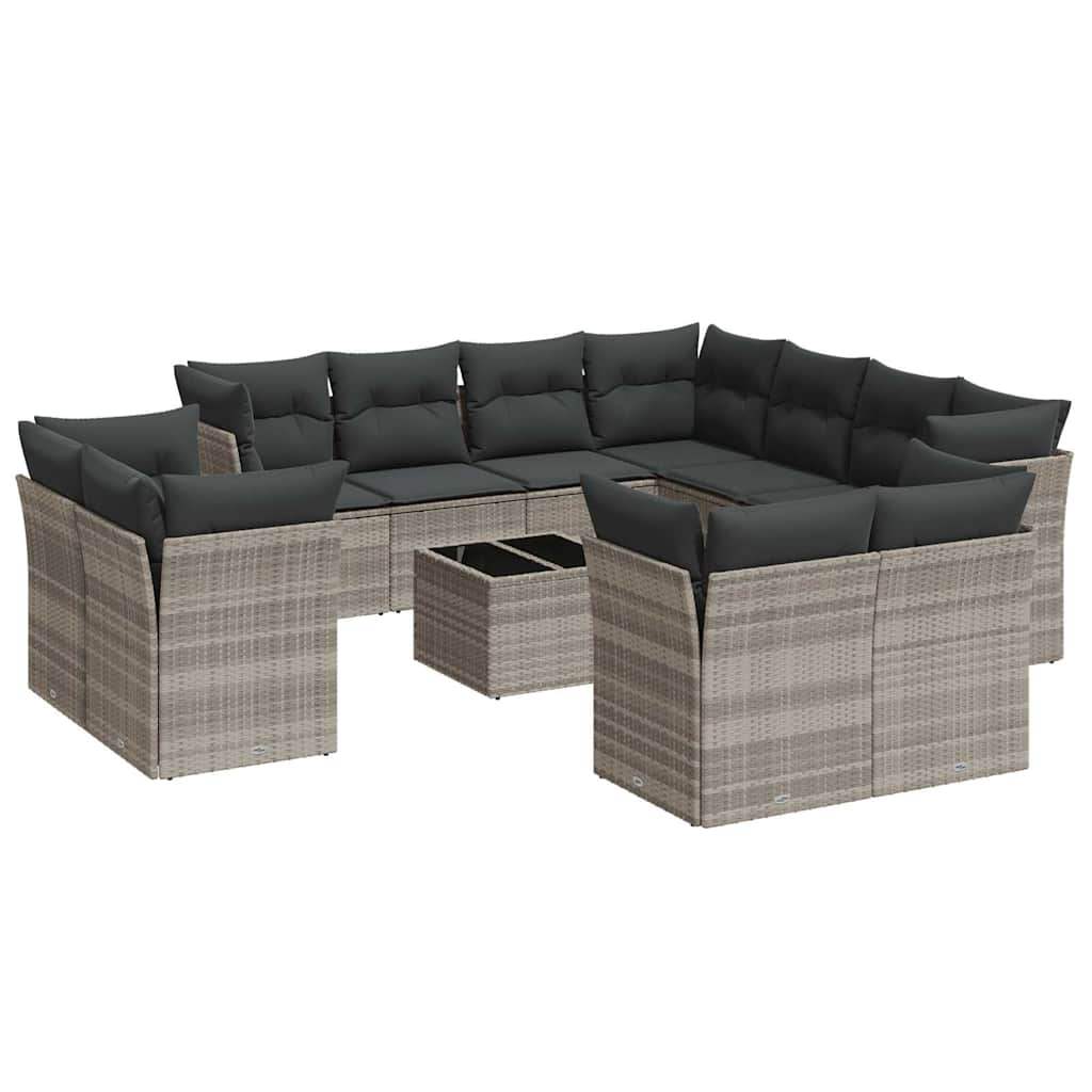 Set Divano Giardino 12 pz con Cuscini Grigio Chiaro Polyrattan - homemem39