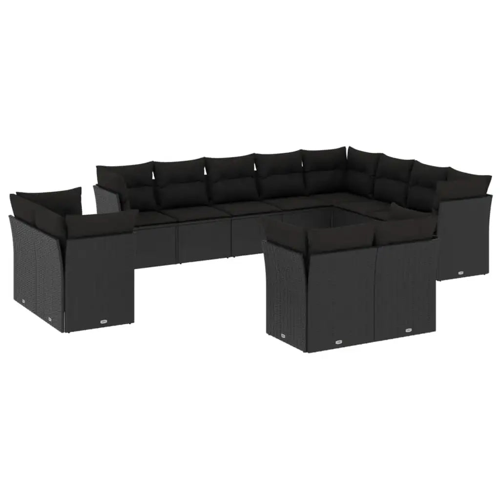 Set Divani da Giardino 12 pz con Cuscini Nero in Polyrattan - homemem39