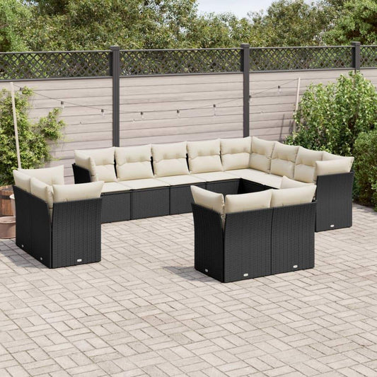 Set Divani da Giardino 12 pz con Cuscini Nero in Polyrattan - homemem39