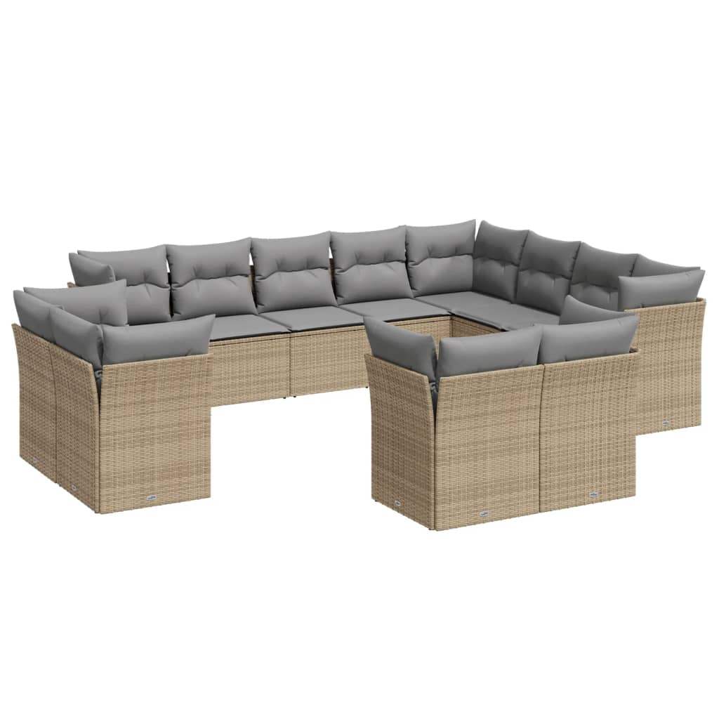 Set Divani da Giardino 12 pz con Cuscini Beige in Polyrattan - homemem39