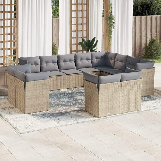 Set Divani da Giardino 12 pz con Cuscini Beige in Polyrattan - homemem39