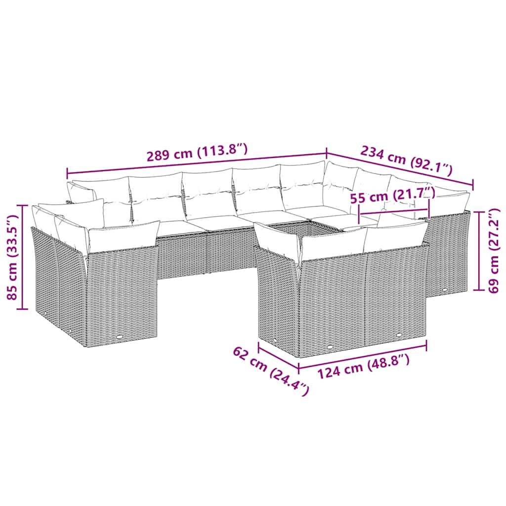 Set Divano Giardino 12 pz con Cuscini Grigio Chiaro Polyrattan - homemem39