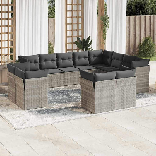 Set Divano Giardino 12 pz con Cuscini Grigio Chiaro Polyrattan - homemem39