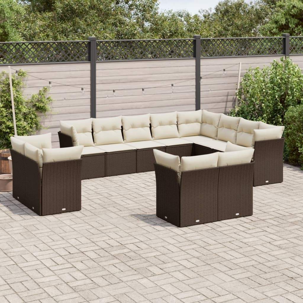 Set Divani da Giardino 12 pz con Cuscini Marrone in Polyrattan - homemem39