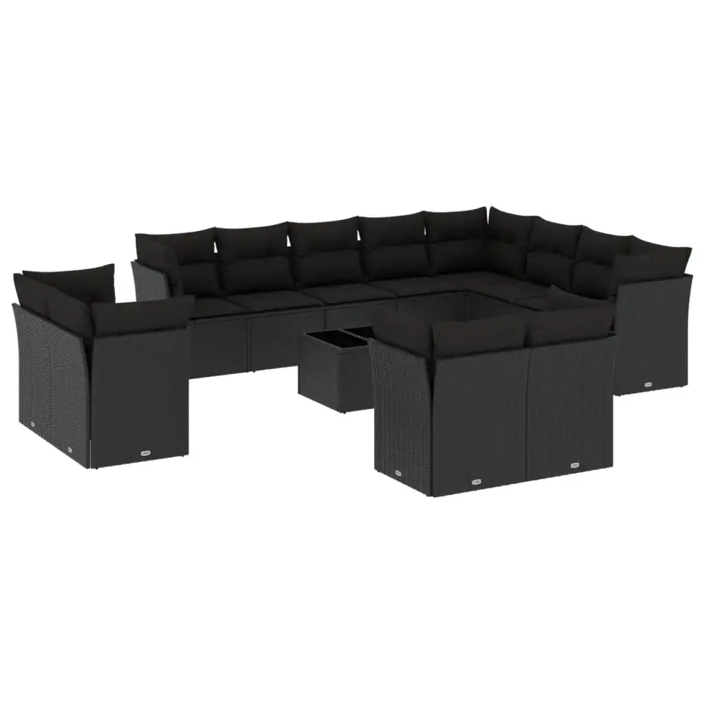 Set Divani da Giardino 13pz con Cuscini Nero in Polyrattan - homemem39