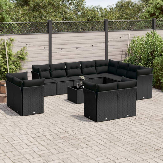Set Divani da Giardino 13pz con Cuscini Nero in Polyrattan - homemem39