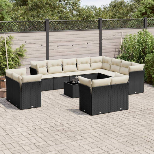 Set Divani da Giardino 13pz con Cuscini Nero in Polyrattan - homemem39