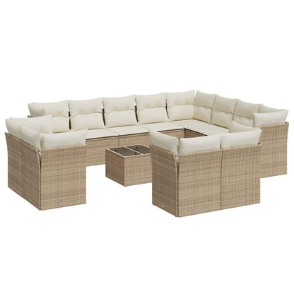 Set Divano da Giardino 13 pz con Cuscini Beige in Polyrattan - homemem39