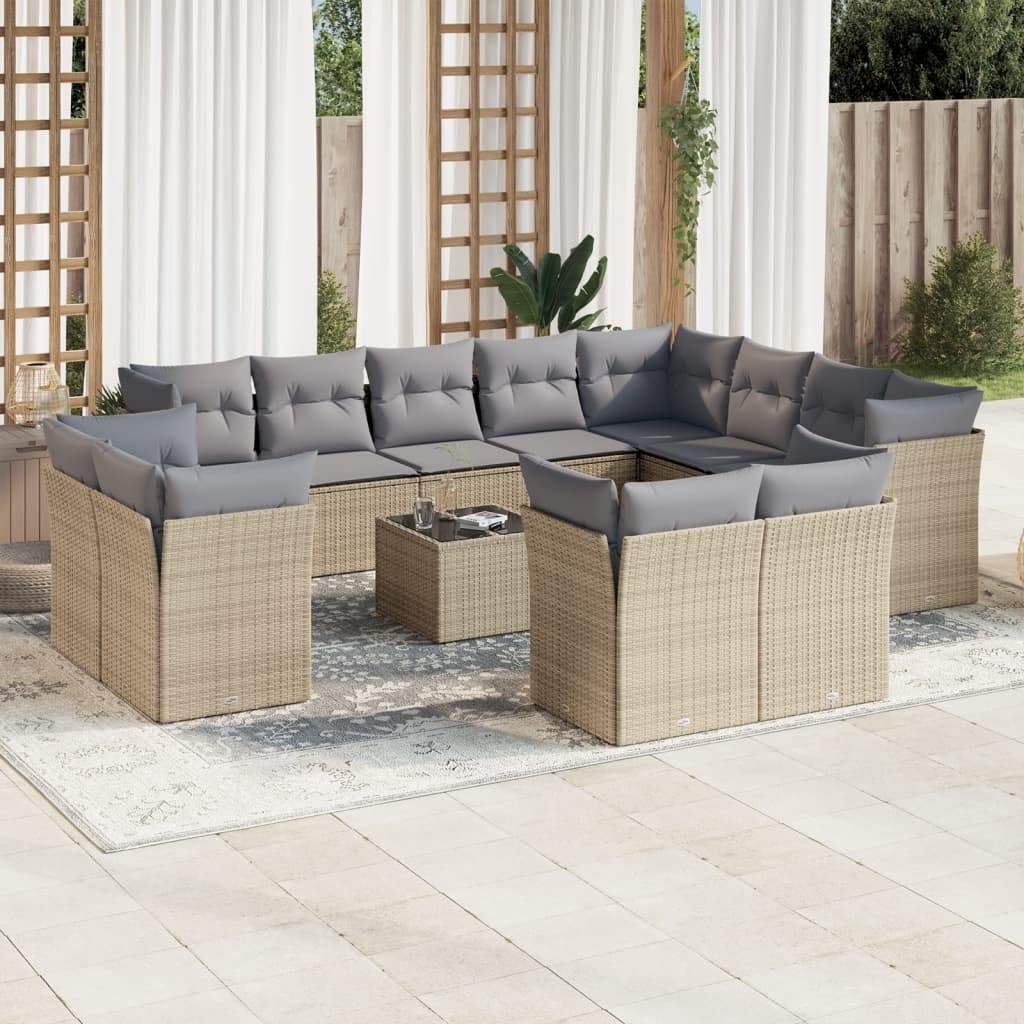 Set Divano da Giardino 13 pz con Cuscini Beige in Polyrattan - homemem39