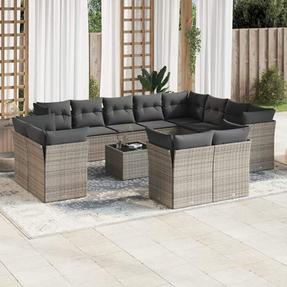 Set Divani da Giardino 13 pz con Cuscini Grigio in Polyrattan - homemem39