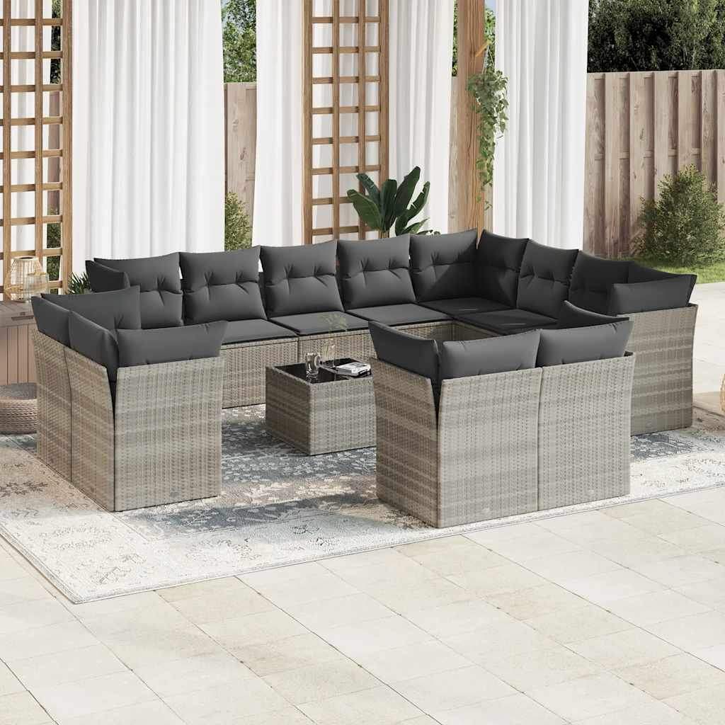 Set Divani Giardino 13 pz con Cuscini Grigio Chiaro Polyrattan - homemem39