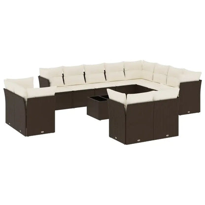 Set Divani da Giardino 13 pz con Cuscini Marrone in Polyrattan - homemem39