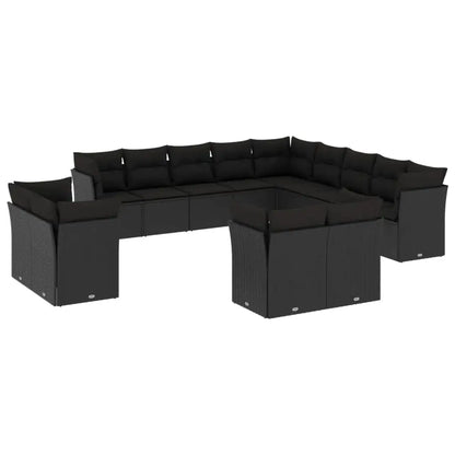 Set Divani da Giardino 13pz con Cuscini Nero in Polyrattan - homemem39