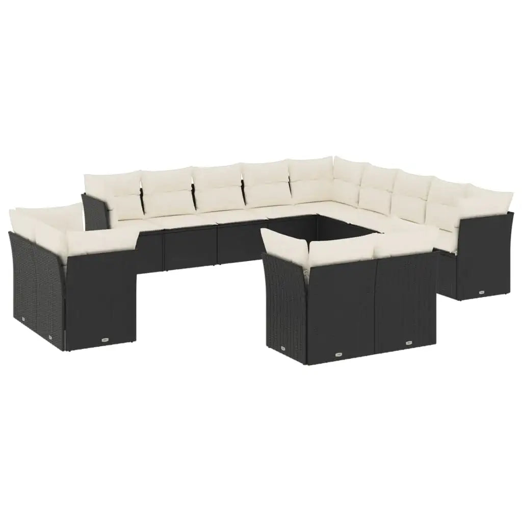 Set Divani da Giardino 13pz con Cuscini Nero in Polyrattan - homemem39