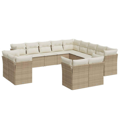 Set Divano da Giardino 13 pz con Cuscini Beige in Polyrattan - homemem39