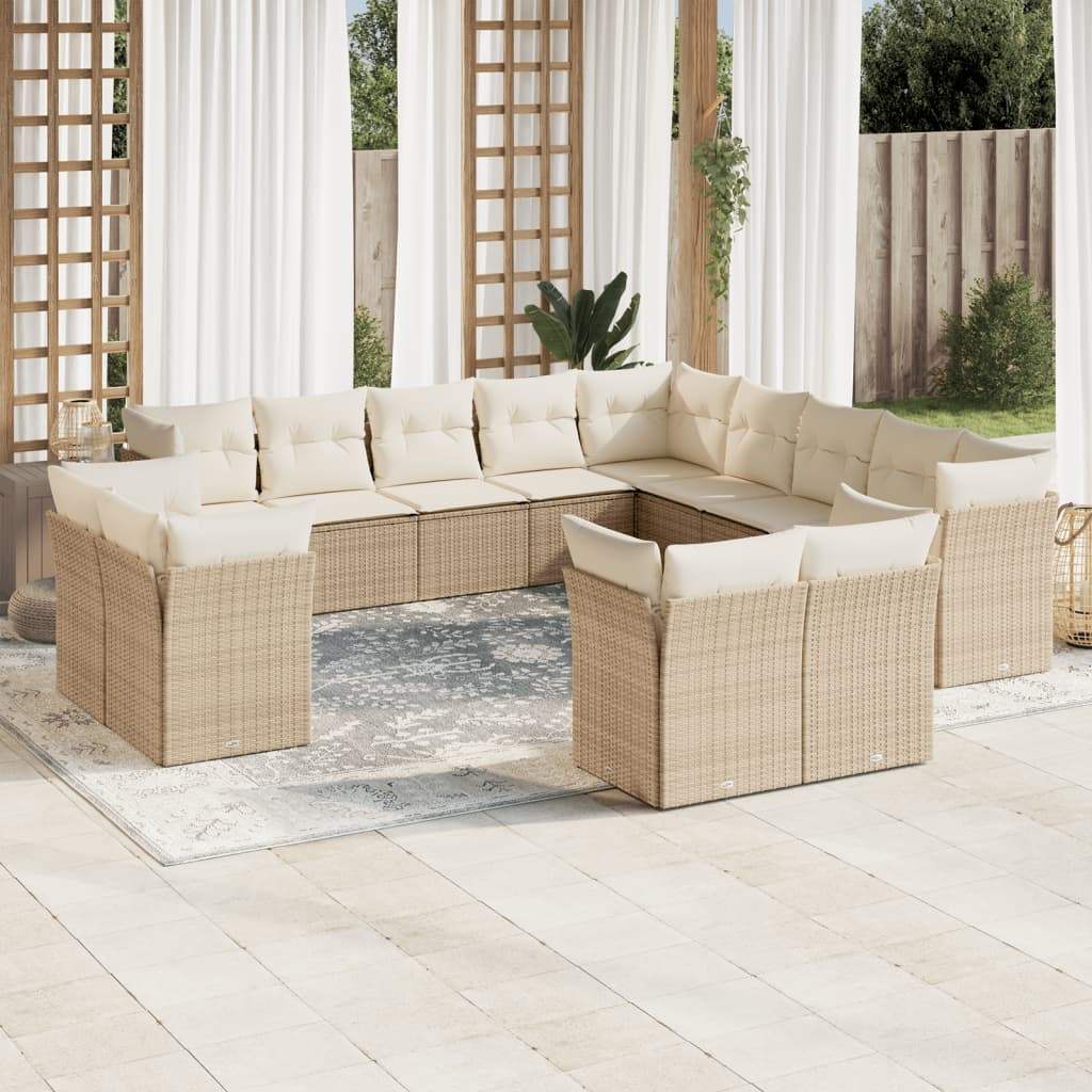 Set Divano da Giardino 13 pz con Cuscini Beige in Polyrattan - homemem39