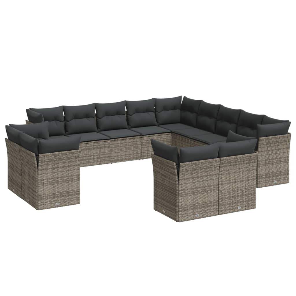 Set Divani da Giardino 13 pz con Cuscini Grigio in Polyrattan - homemem39