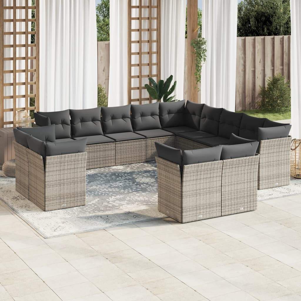 Set Divani da Giardino 13 pz con Cuscini Grigio in Polyrattan - homemem39