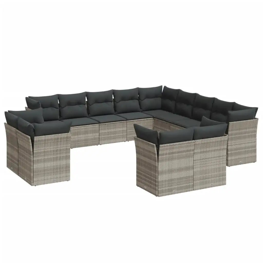 Set Divani Giardino 13 pz con Cuscini Grigio Chiaro Polyrattan - homemem39