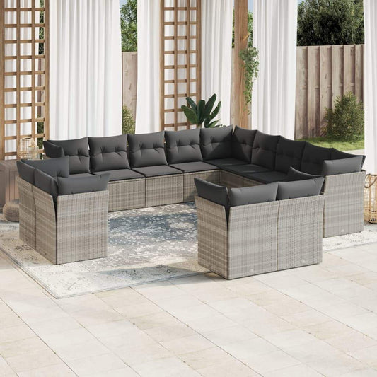 Set Divani Giardino 13 pz con Cuscini Grigio Chiaro Polyrattan - homemem39