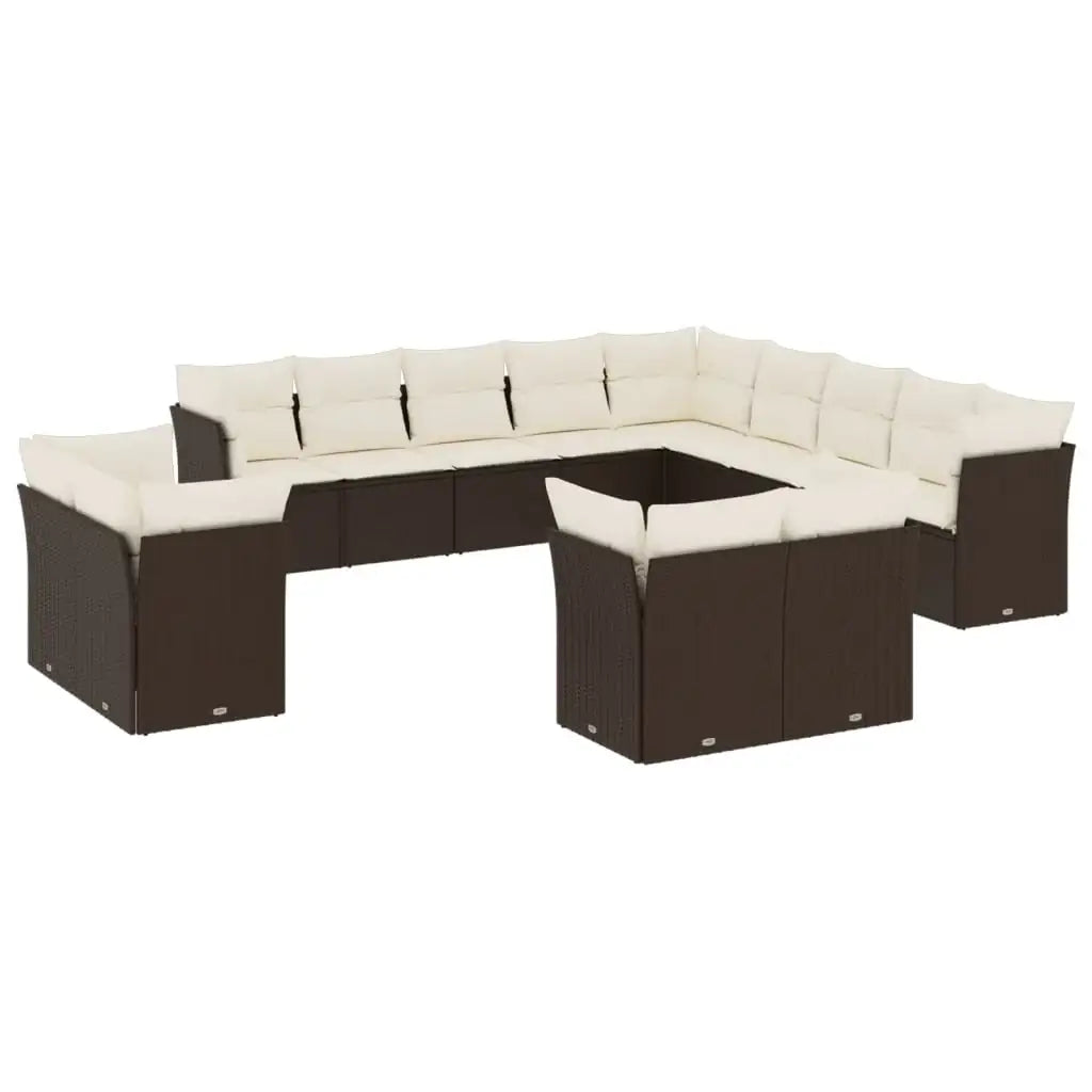 Set Divani da Giardino 13 pz con Cuscini Marrone in Polyrattan - homemem39