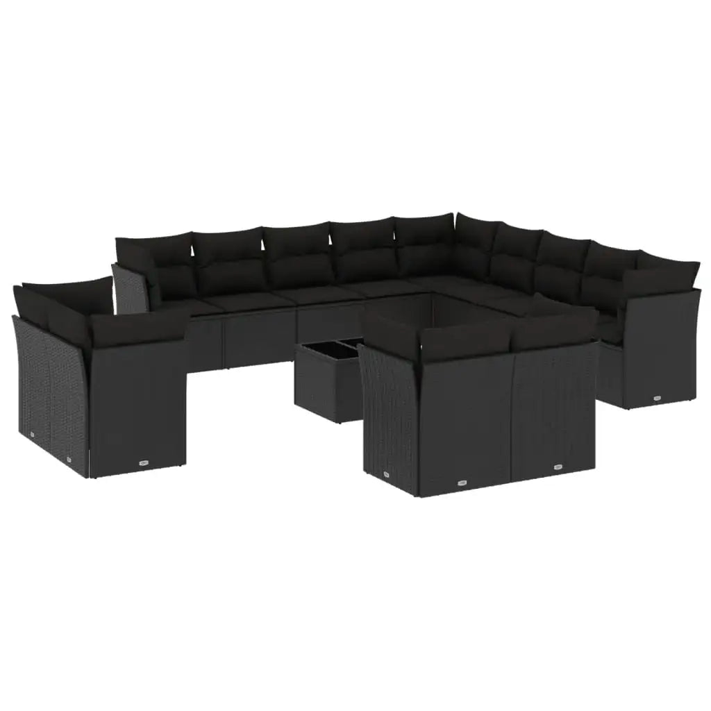 Set Divani da Giardino 14pz con Cuscini in Polyrattan Nero - homemem39