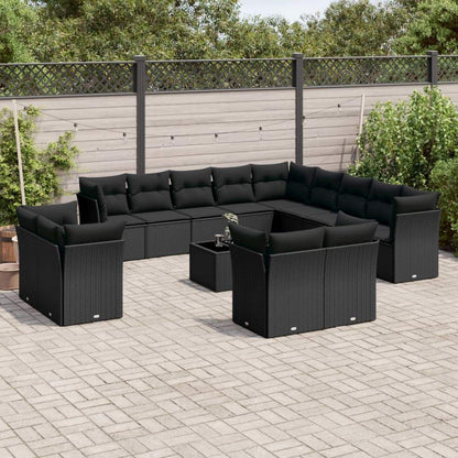 Set Divani da Giardino 14pz con Cuscini in Polyrattan Nero - homemem39