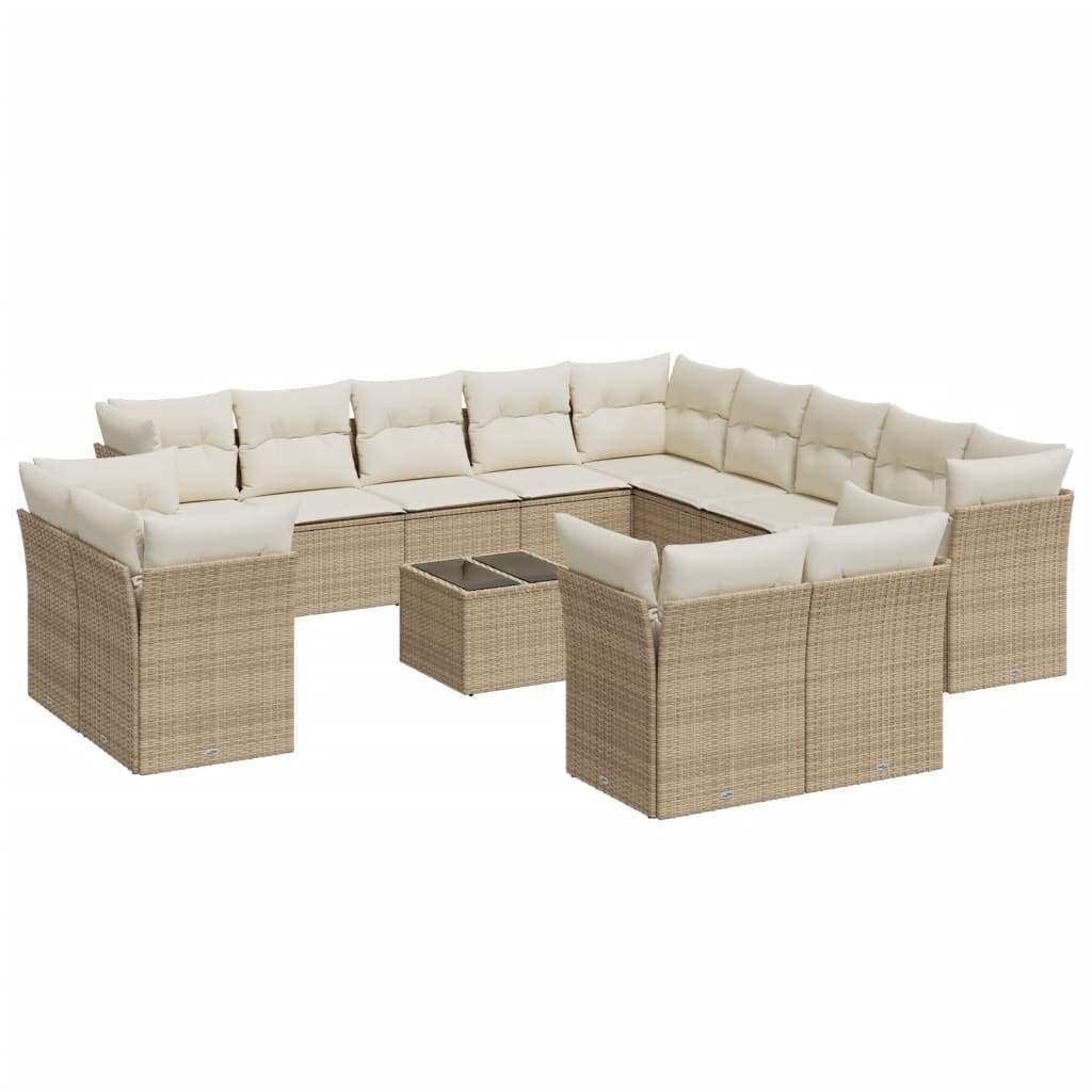 Set Divani da Giardino 14pz con Cuscini in Polyrattan Beige - homemem39