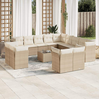 Set Divani da Giardino 14pz con Cuscini in Polyrattan Beige - homemem39