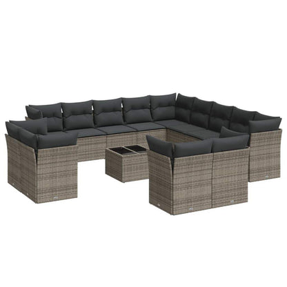 Set Divani da Giardino 14pz con Cuscini in Polyrattan Grigio - homemem39
