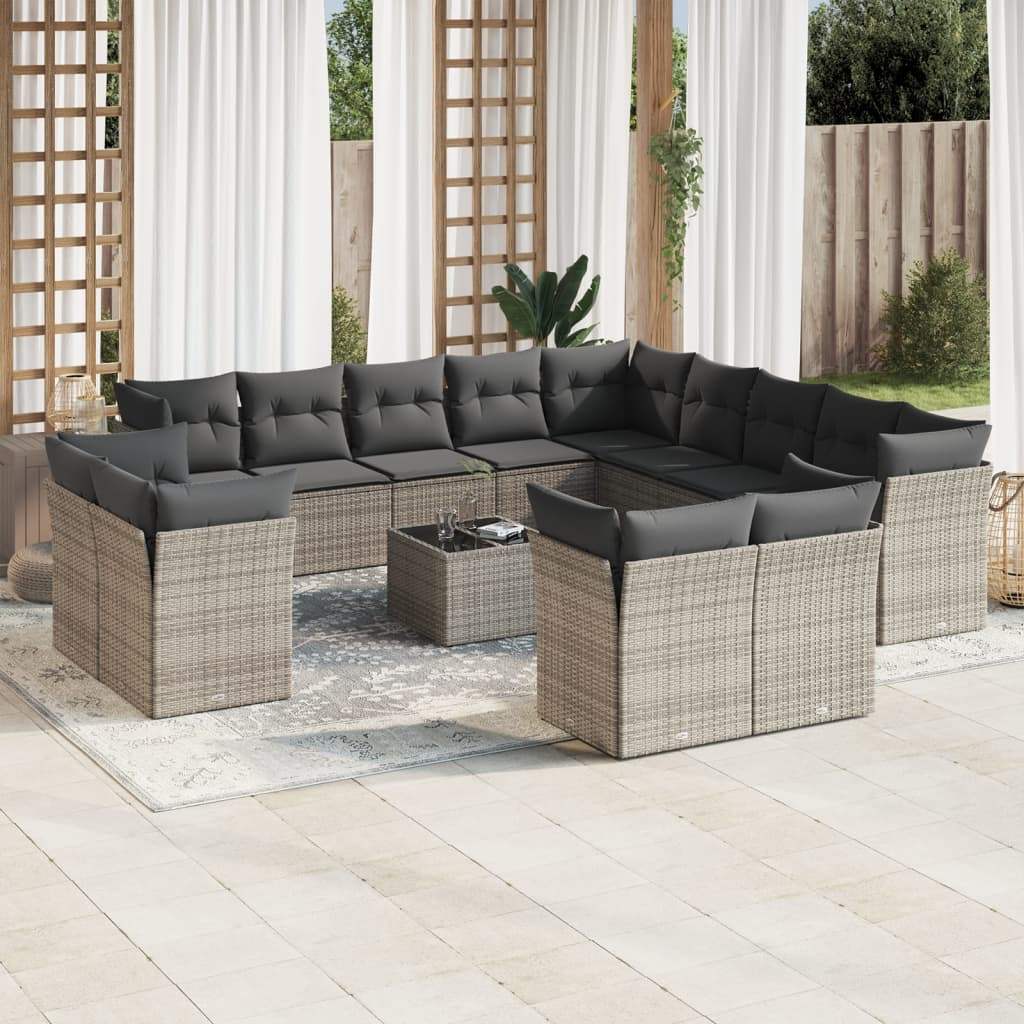 Set Divani da Giardino 14pz con Cuscini in Polyrattan Grigio - homemem39