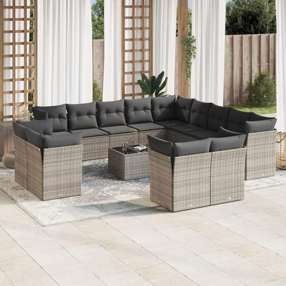 Set Divani da Giardino 14pz con Cuscini in Polyrattan Grigio - homemem39
