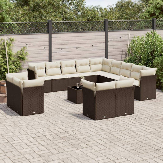 Set Divani da Giardino 14pz con Cuscini in Polyrattan Marrone - homemem39