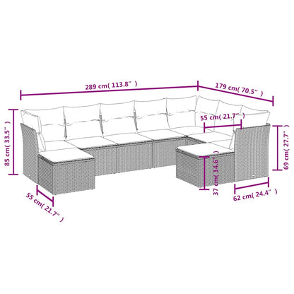 Set Divani da Giardino 9 pz con Cuscini Nero in Polyrattan