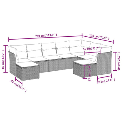 Set Divani da Giardino 9 pz con Cuscini Nero in Polyrattan