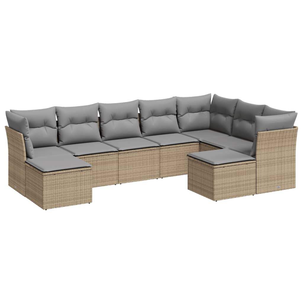 Set Divano da Giardino 9 pz con Cuscini Beige in Polyrattan - homemem39