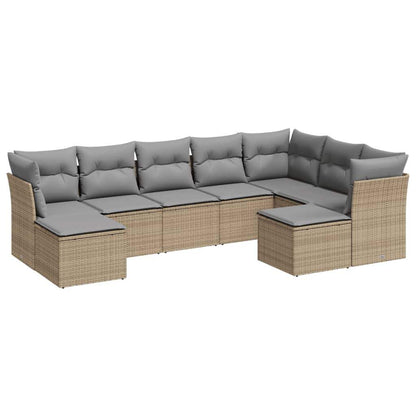 Set Divano da Giardino 9 pz con Cuscini Beige in Polyrattan - homemem39