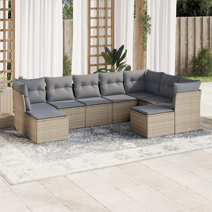 Set Divano da Giardino 9 pz con Cuscini Beige in Polyrattan - homemem39