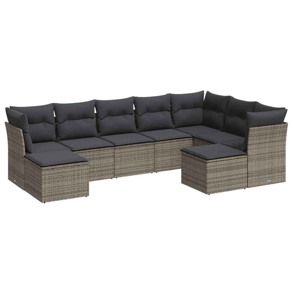 Set Divano da Giardino 9 pz con Cuscini Grigio in Polyrattan - homemem39