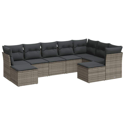 Set Divano da Giardino 9 pz con Cuscini Grigio in Polyrattan - homemem39