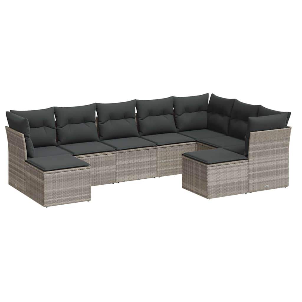 Set Divano da Giardino 9pz con Cuscini Grigio Chiaro Polyrattan - homemem39
