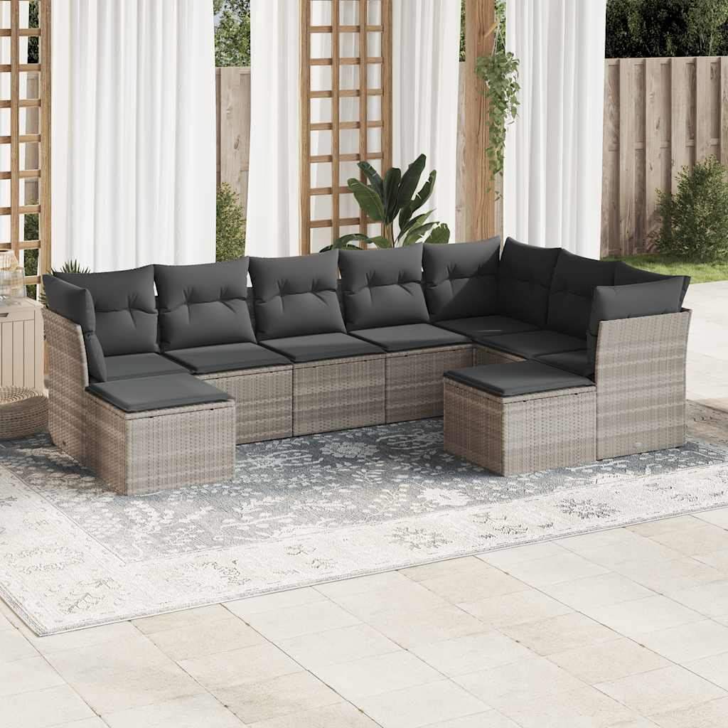 Set Divano da Giardino 9pz con Cuscini Grigio Chiaro Polyrattan - homemem39