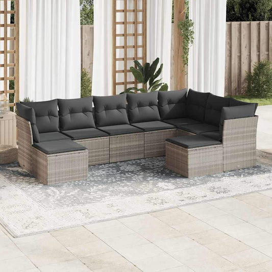 Set Divano da Giardino 9pz con Cuscini Grigio Chiaro Polyrattan - homemem39