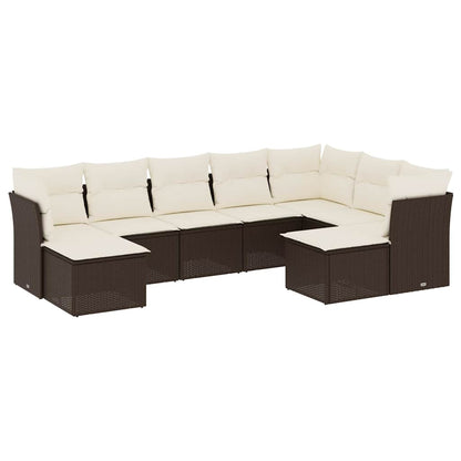 Set Divani da Giardino 9pz con Cuscini Marrone in Polyrattan
